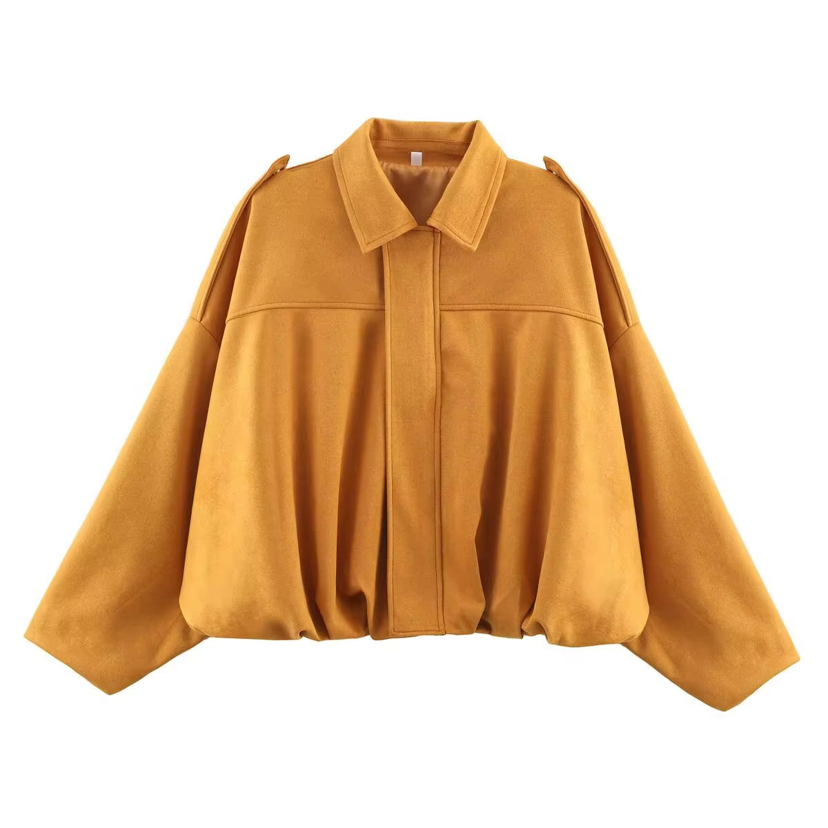 Chic 2025 Women's Suede Textured Bomber Jacket - Stylish Long Sleeve Lapel Coat for Casual Autumn/Winter Wear