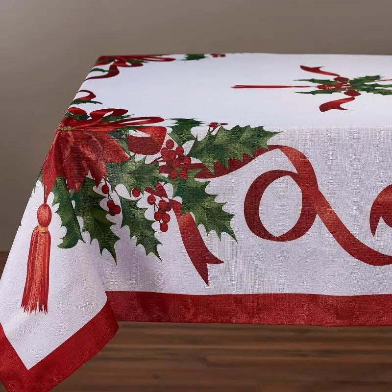 Rectangular Christmas Tablecloth featuring Poinsettia Design - Elegant Holiday Decor for Dinner Parties and Celebrations, Ideal for New Year Events