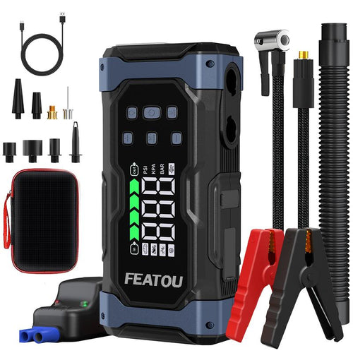 9000A Portable Car Battery Jump Starter and Air Compressor Combo, 7-in-1 Power Pack for Gas and Diesel Vehicles with Large LCD Screen