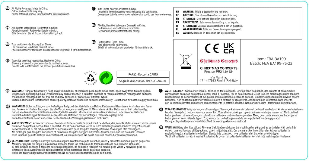 ® Set of 6 Black & White Glitter Candy Cane Christmas Tree Ornaments (13 cm)