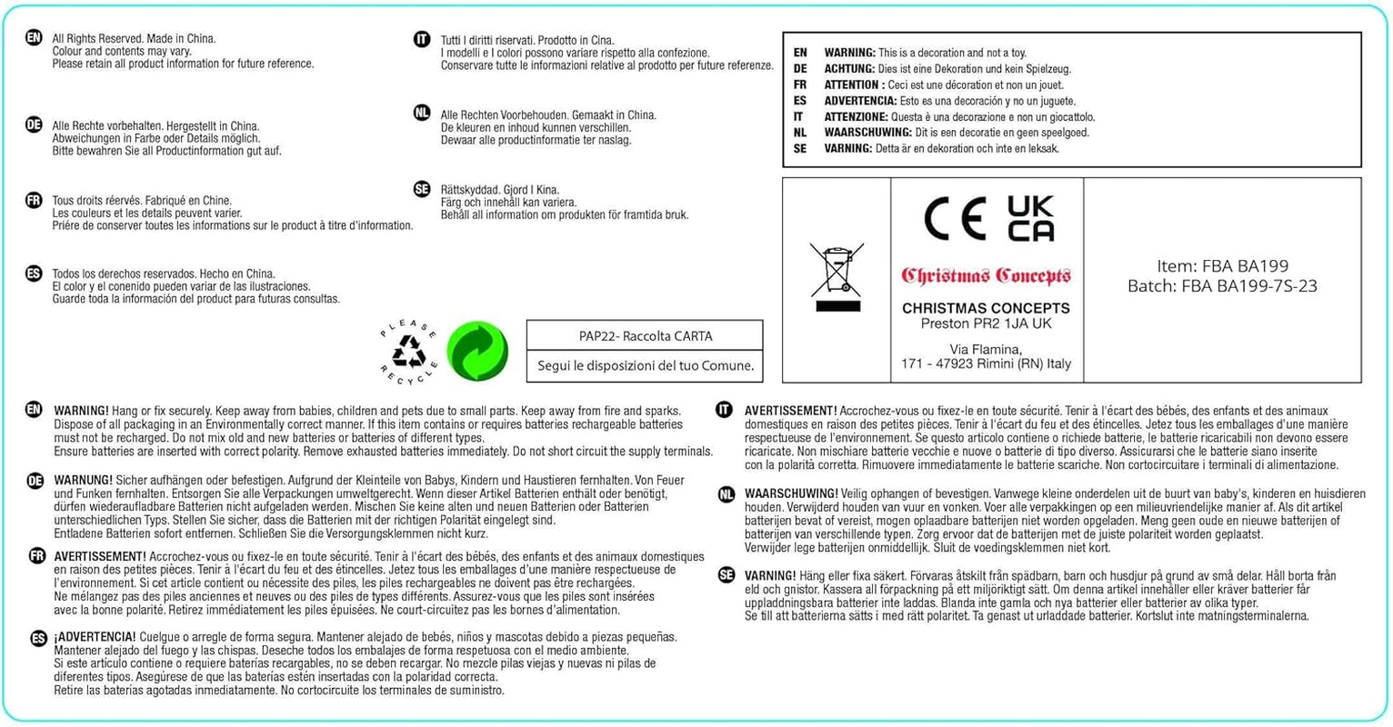 ® Set of 6 Black & White Glitter Candy Cane Christmas Tree Ornaments (13 cm)