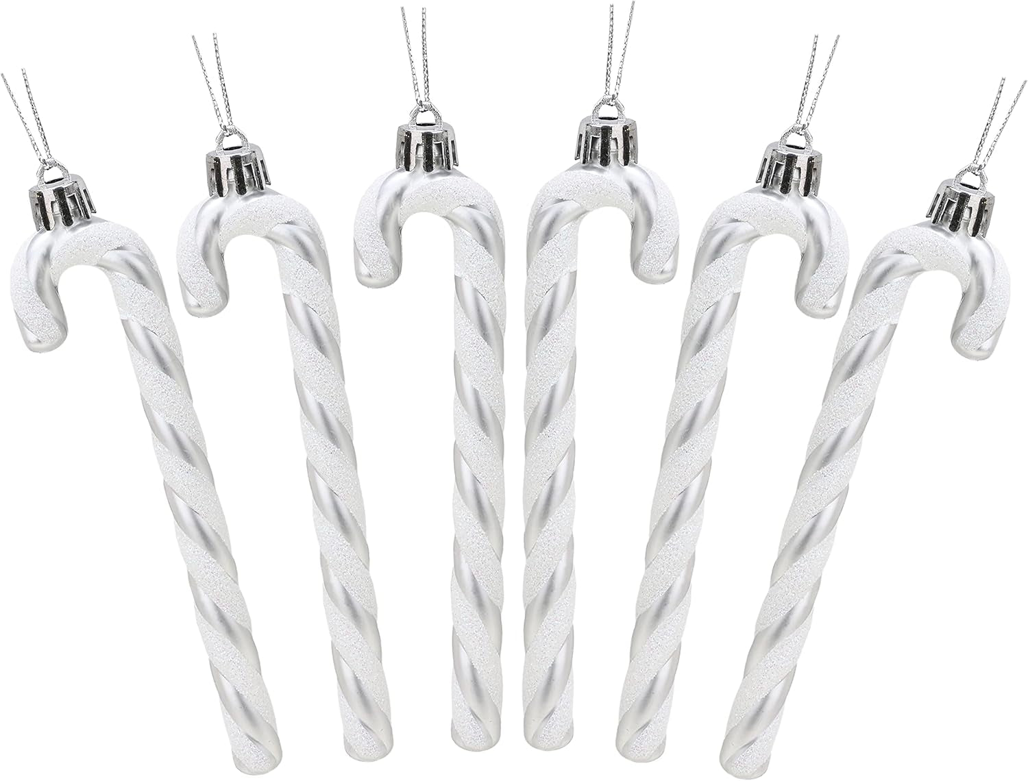 ® Set of 6 Black & White Glitter Candy Cane Christmas Tree Ornaments (13 cm)