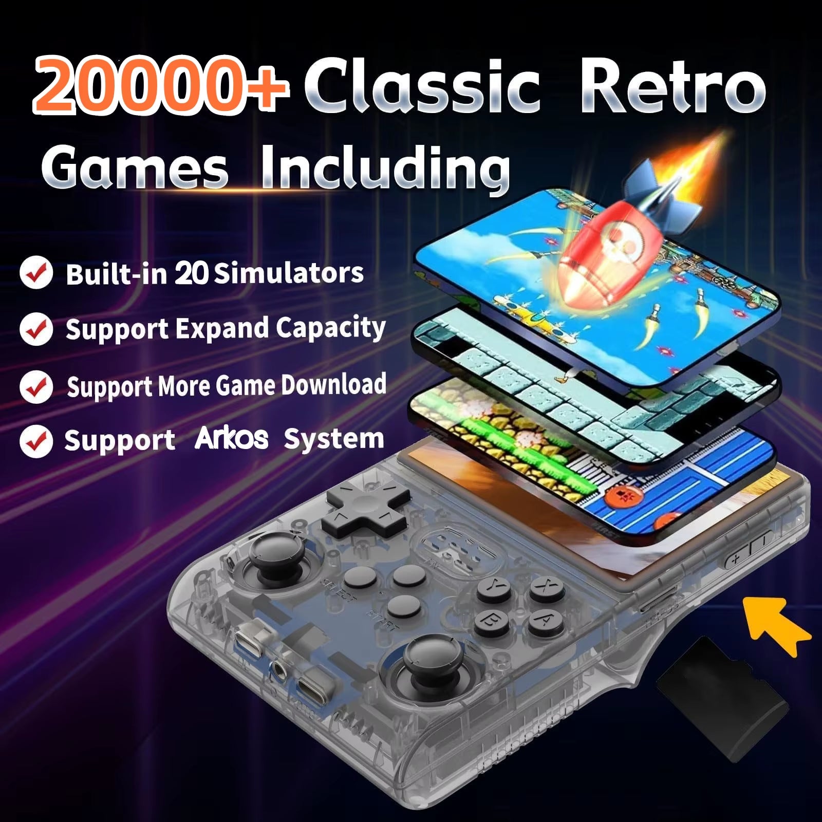 R36S Retro Handheld Game Console - 20,000 Classic Games, 3.5" HD Display, Portable & Powerful with Arkos 2.0 System