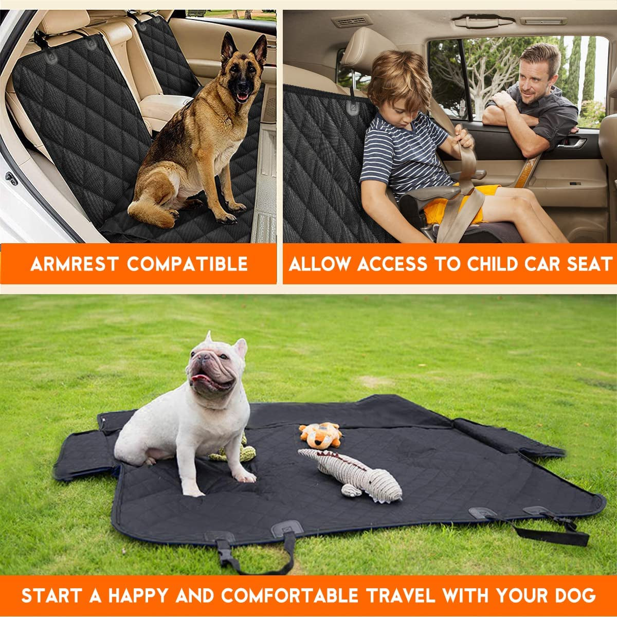 Ultimate Dog Car Seat Cover - Waterproof, Non-Slip Back Seat Protector with Adjustable Straps for Cars, Trucks, and SUVs - Stylish Black Design