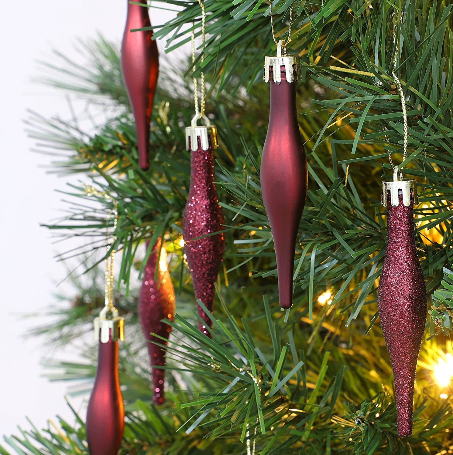 ® Set of 15 8.5cm Droplet Baubles - Matte and Glitter Finish - Rioja Red Christmas Ornaments