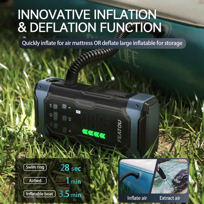 9000A Portable Car Battery Jump Starter and Air Compressor Combo, 7-in-1 Power Pack for Gas and Diesel Vehicles with Large LCD Screen