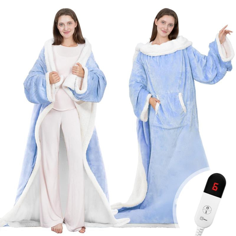 Stay Cozy All Winter Long with the Dailylife Wearable Electric Heated Blanket - Full Body Robe with Foot Pocket & Sleeves, 7 Heat Levels, Auto Shut-Off, and Machine Washable for Ultimate Comfort