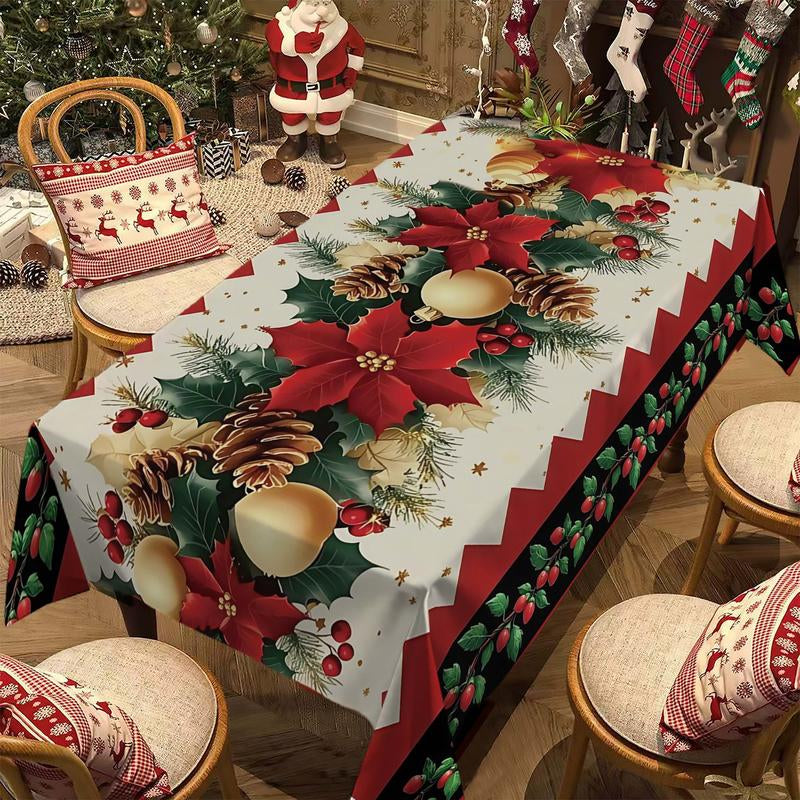 Rectangular Christmas Tablecloth featuring Poinsettia Design - Elegant Holiday Decor for Dinner Parties and Celebrations, Ideal for New Year Events