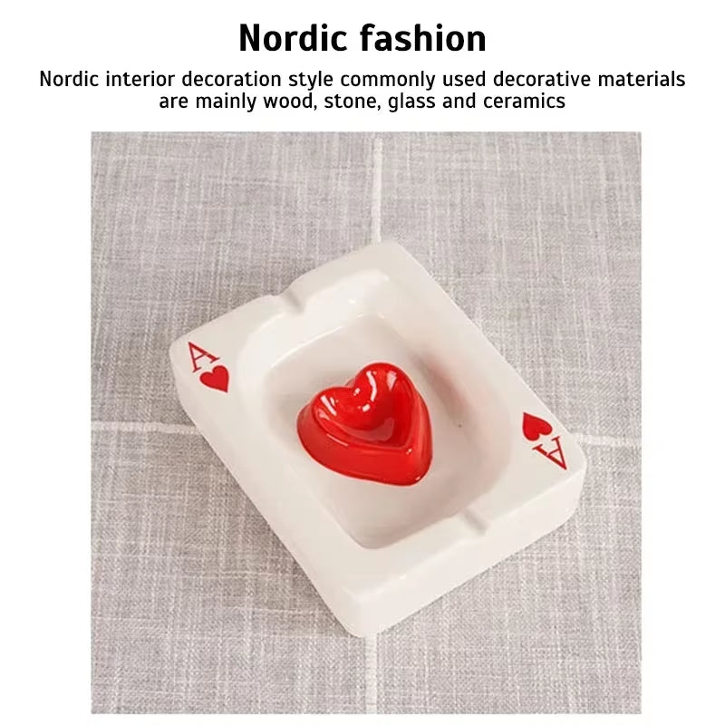 Elegant European Heart-Shaped Ceramic Poker Ashtray - A Stylish Addition to Your Living Room