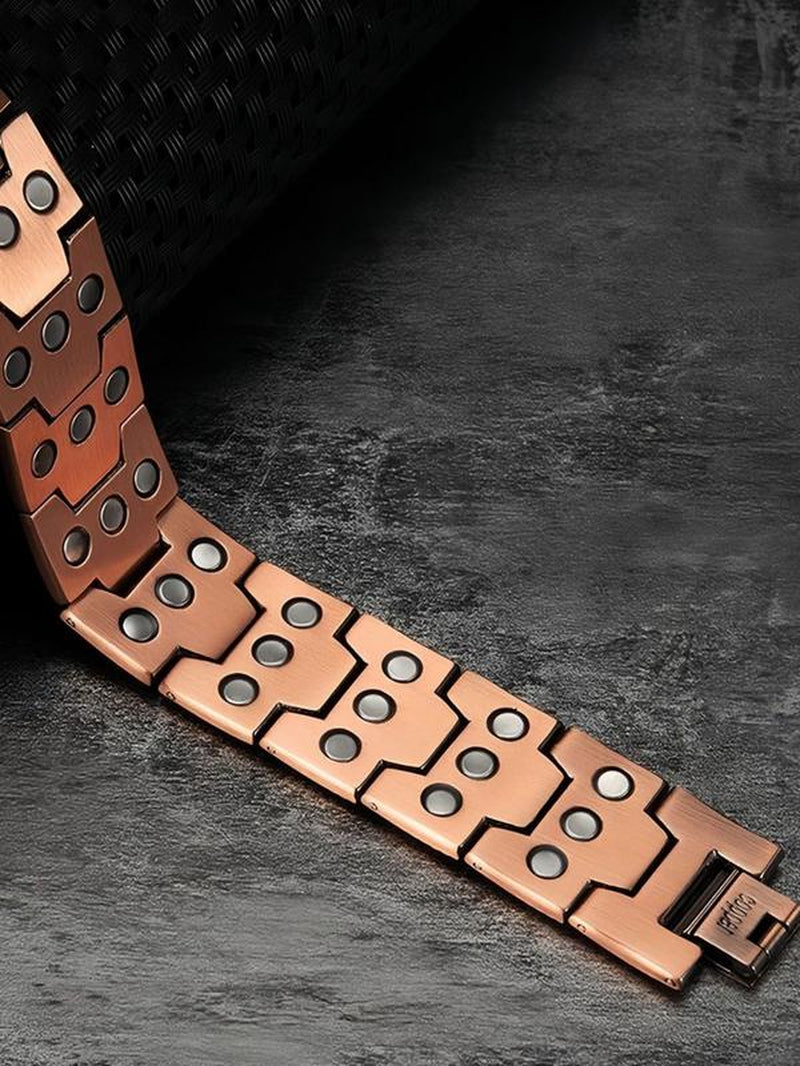 Men's Adjustable Copper Bracelet with Strong 3X Magnetic Power, 99.99% Pure Copper, Geometric Design - Ideal Gift for Birthdays, Christmas, and Valentine's Day