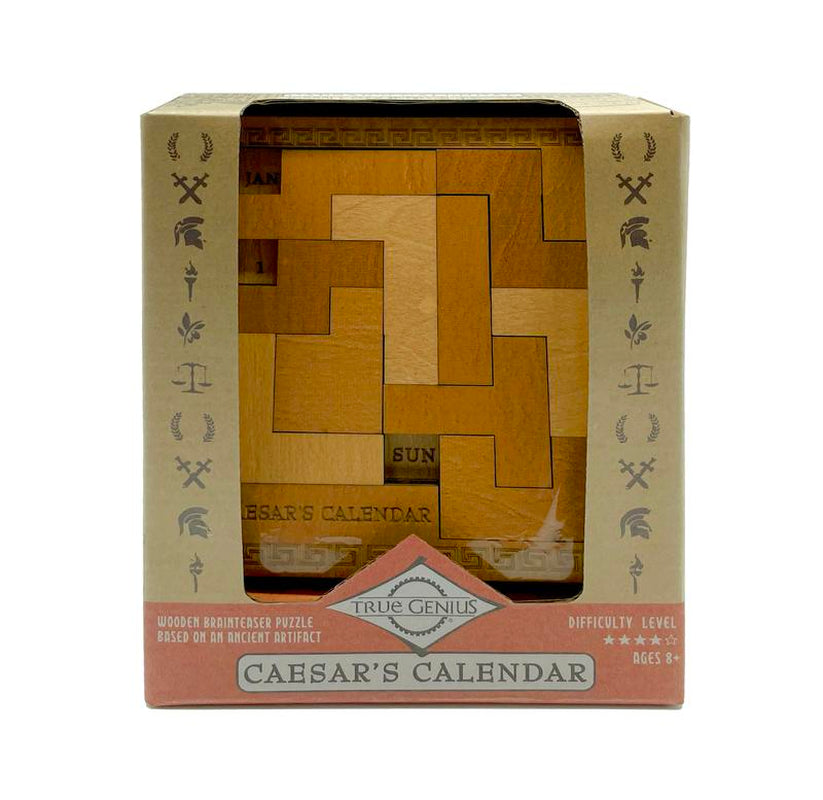 True Genius: Caesar's Calendar - Daily Puzzle Calendar with 365 Unique Brainteasers, Wood Puzzle, Level 4 Difficulty, Suitable for Ages 8 and Up