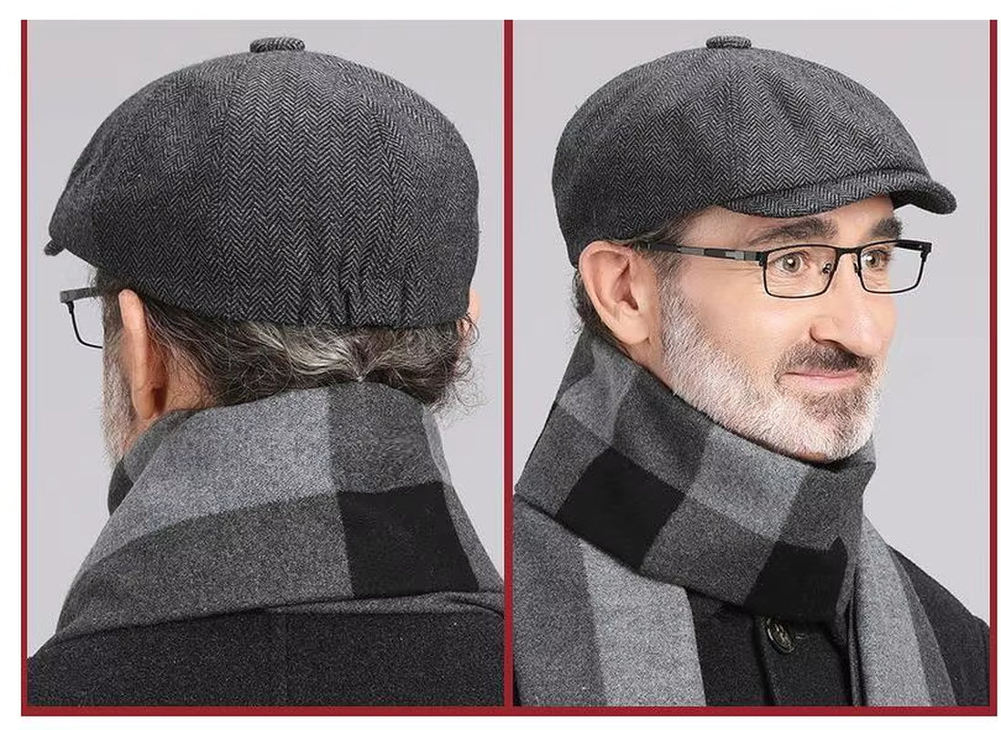 Winter Cotton Father Vintage Beret Hat Men Director Painter Hat Newsboy Cap Herringbone Octagonal Caps Petten Hot