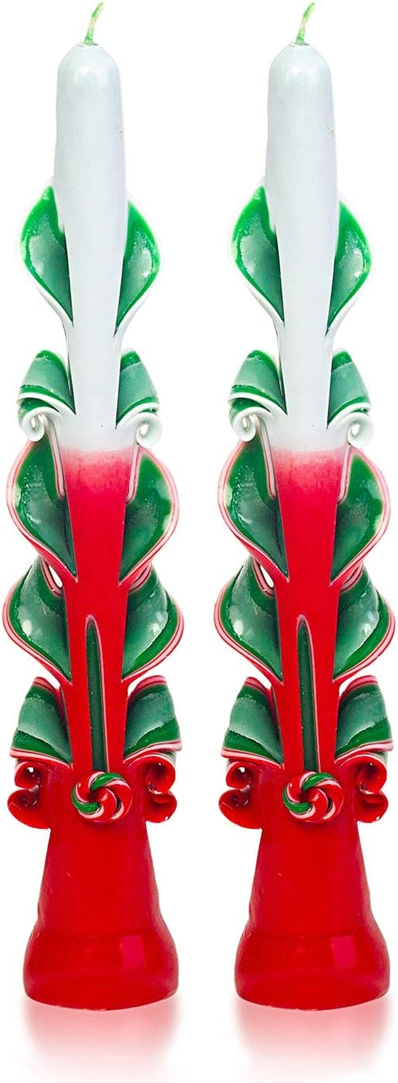 Enchanting Hand-Carved Taper Candles - Set of 2 Festive Red and Green 9-Inch Christmas Candles for a Cozy Holiday Ambiance