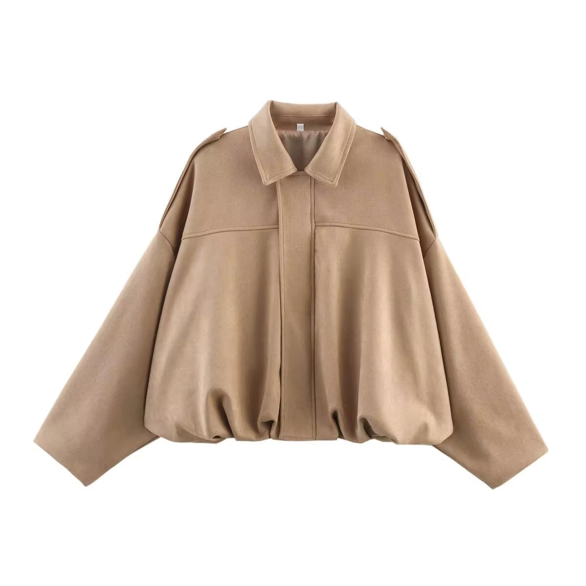 Chic 2025 Women's Suede Textured Bomber Jacket - Stylish Long Sleeve Lapel Coat for Casual Autumn/Winter Wear