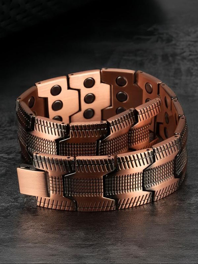 Men's Adjustable Copper Bracelet with Strong 3X Magnetic Power, 99.99% Pure Copper, Geometric Design - Ideal Gift for Birthdays, Christmas, and Valentine's Day