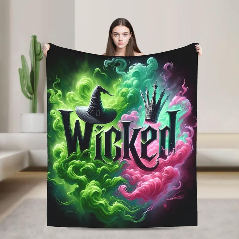 Enchanting Anime-Inspired Flannel Blanket - Cozy Witch Hat & Crown Design for All-Season Comfort in Your Living Room, Office, and On-the-Go