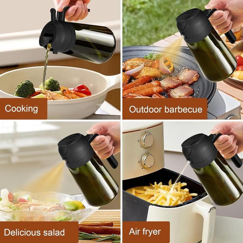 2-Pack 2-in-1 Cooking Oil Sprayer, 16oz (470ml) Dark Green Glass Dispenser Bottle, Light-Blocking Premium Food-Grade Oil Mister for Kitchen, Air Fryer, and BBQ