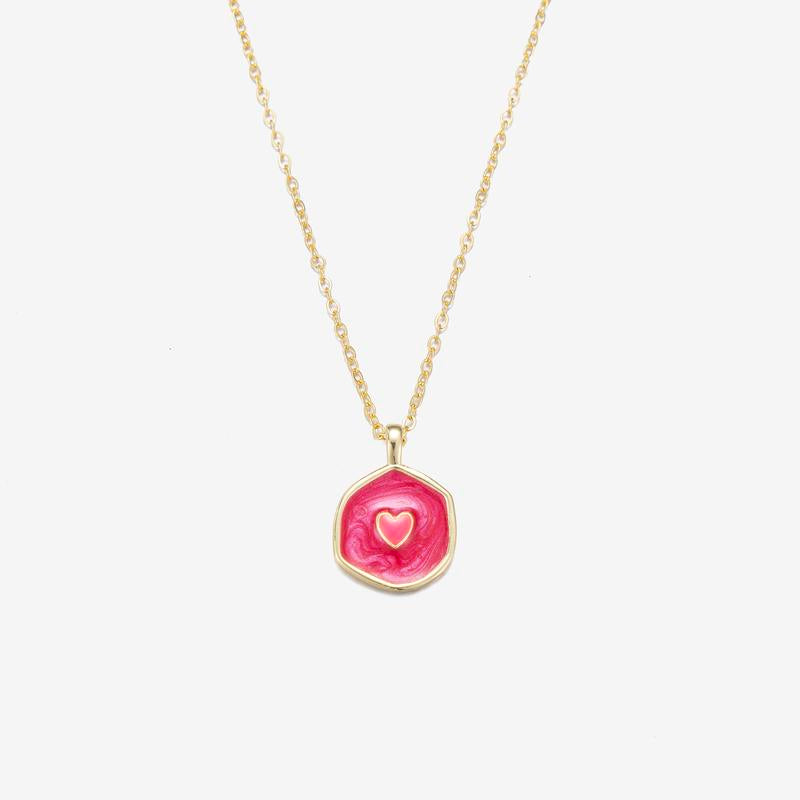 Tewiky Gold Irregular Two-Tone Glow-in-the-Dark Enamel Heart Coin Pendant Necklace - Fluorescent Night Glow Holiday Gift