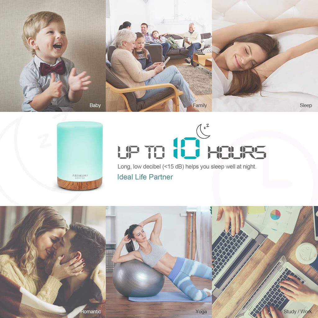 300ML Essential Oil Diffuser and Humidifier - Premium 5-in-1 Aroma Diffuser with 7 LED Color Options and Automatic Shut-Off Feature - Light Brown