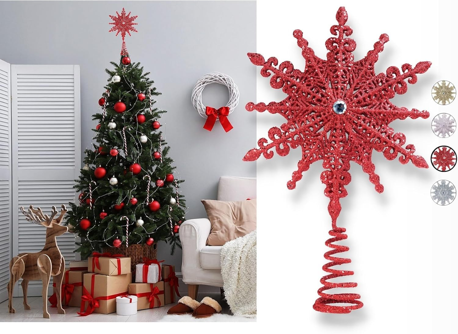 8-Inch Silver Glittered Filigree Christmas Star Tree Topper and Home Décor Ornament