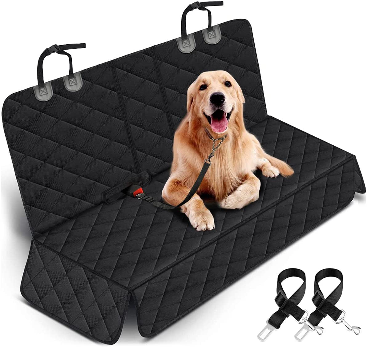 Ultimate Dog Car Seat Cover - Waterproof, Non-Slip Back Seat Protector with Adjustable Straps for Cars, Trucks, and SUVs - Stylish Black Design