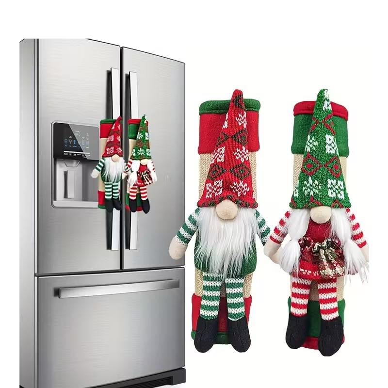 Festive Christmas Gnome Refrigerator Door Handle Covers - Kitchen Appliance Decor for Fridge, Microwave, and Dishwasher - Ideal Holiday Party Favors and Ornaments