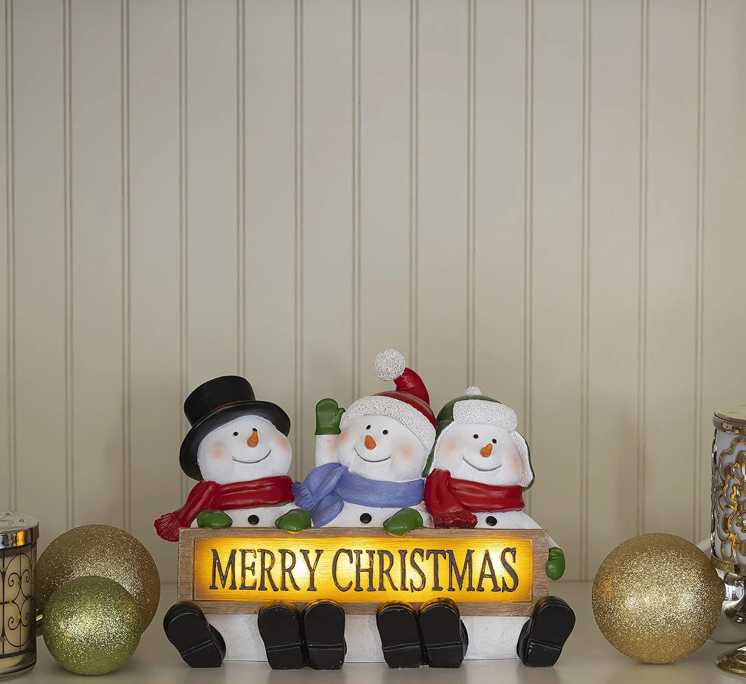 Illuminate Your Holidays with Our Glowing Merry Christmas Sign Trio - LED Snowman Decor for a Festive Touch!