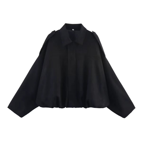 Chic 2025 Women's Suede Textured Bomber Jacket - Stylish Long Sleeve Lapel Coat for Casual Autumn/Winter Wear