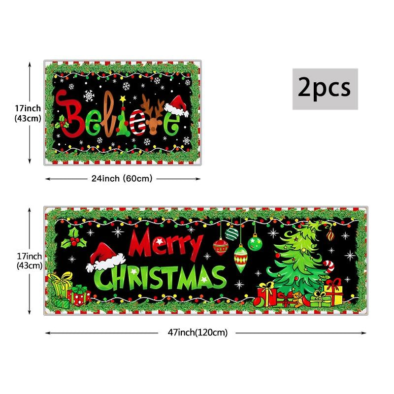 Festive 2-Piece Merry Christmas Tree Lights Floor Mat Set - Perfect for Your Farmhouse Kitchen and Dining Room!