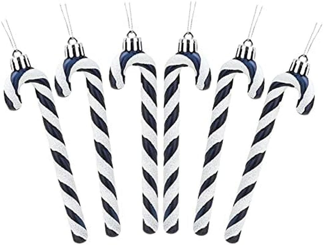 ® Set of 6 Black & White Glitter Candy Cane Christmas Tree Ornaments (13 cm)