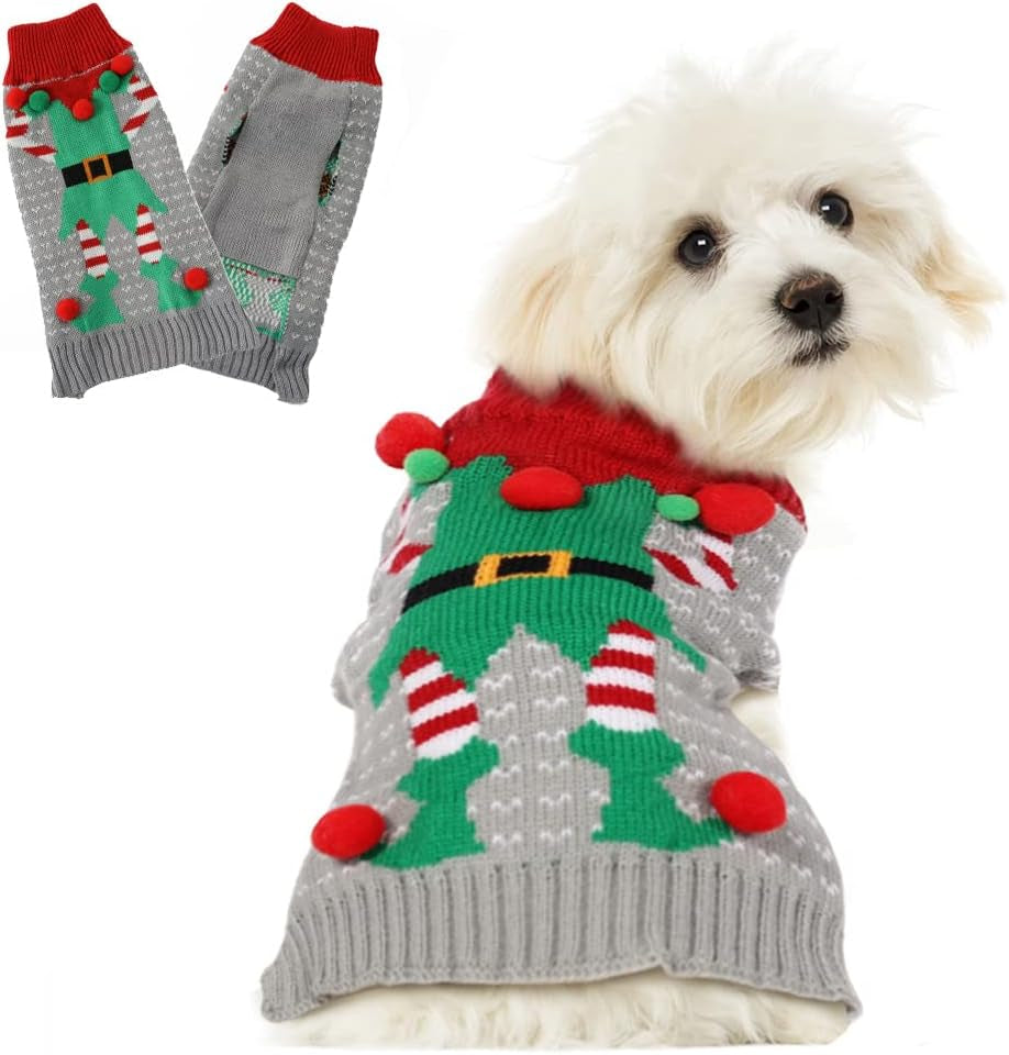 Large Dog Christmas Sweater - Classic Red Ugly Sweater for Dogs, Available in Grey XXL