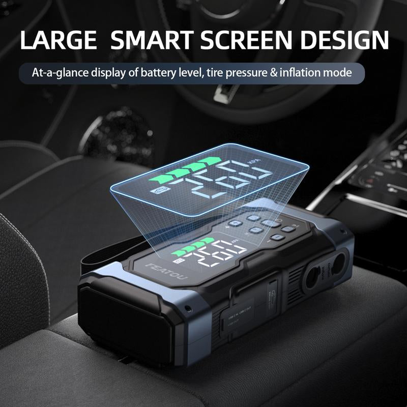 9000A Portable Car Battery Jump Starter and Air Compressor Combo, 7-in-1 Power Pack for Gas and Diesel Vehicles with Large LCD Screen