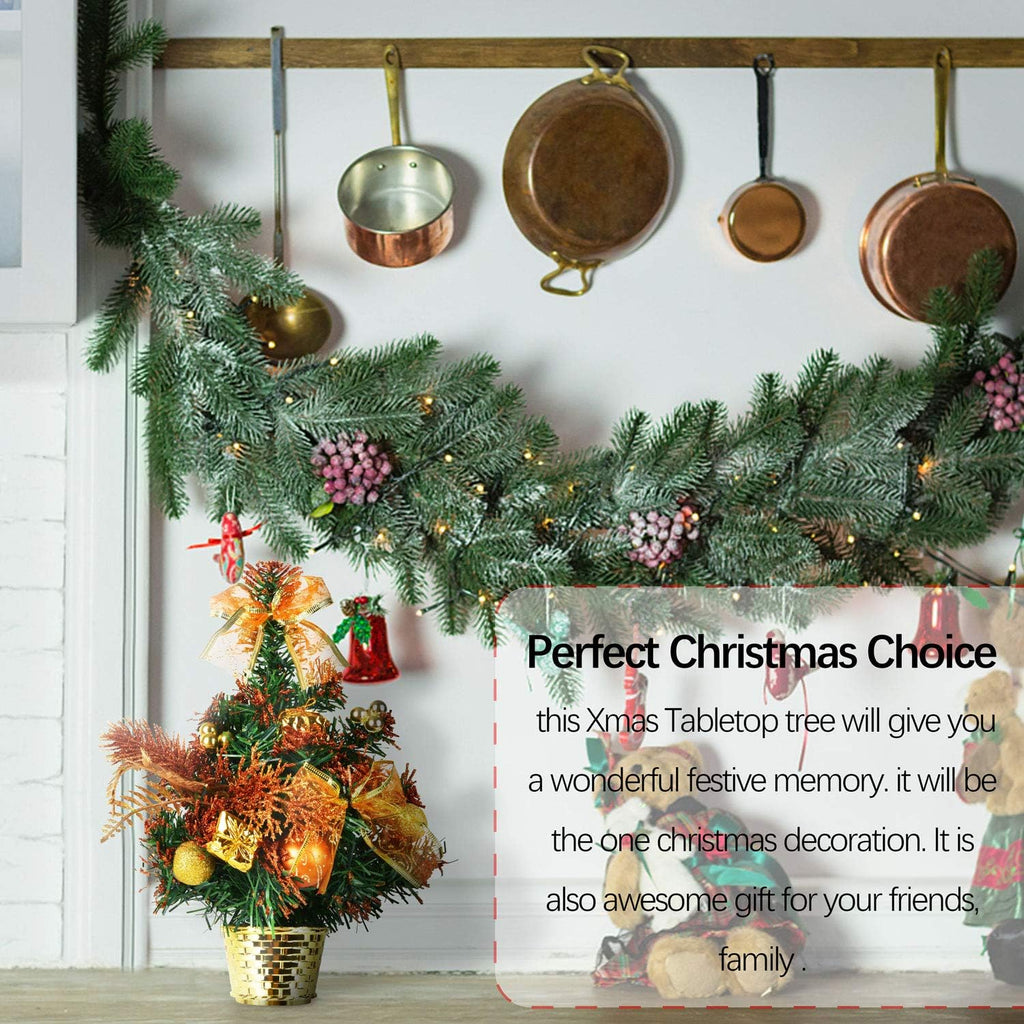 Mini Potted Christmas Tree - PVC Tabletop Pine Ornament for Holiday Decorations (Gold)