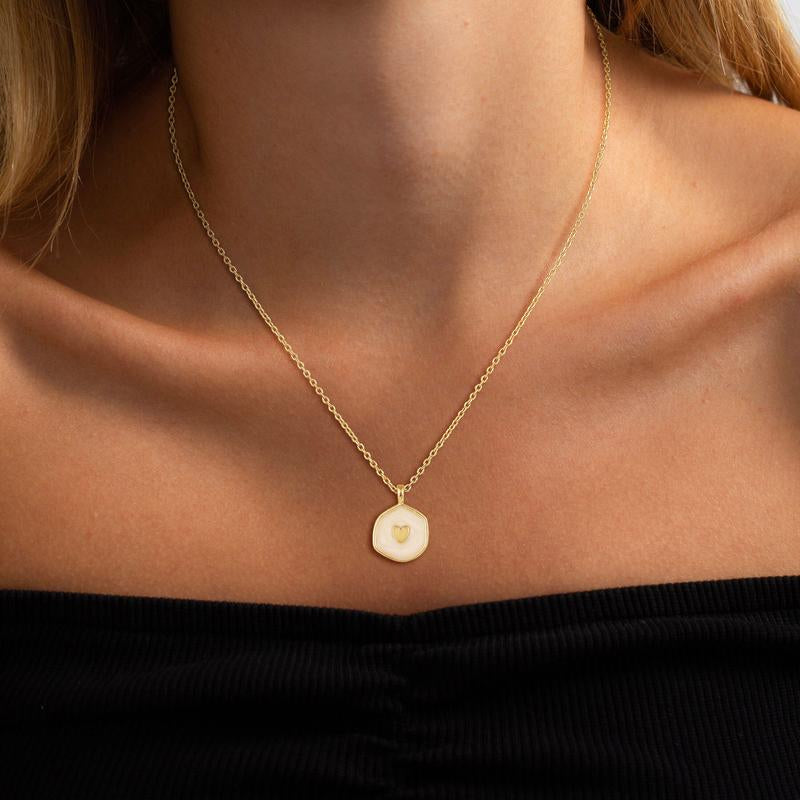 Tewiky Gold Irregular Two-Tone Glow-in-the-Dark Enamel Heart Coin Pendant Necklace - Fluorescent Night Glow Holiday Gift