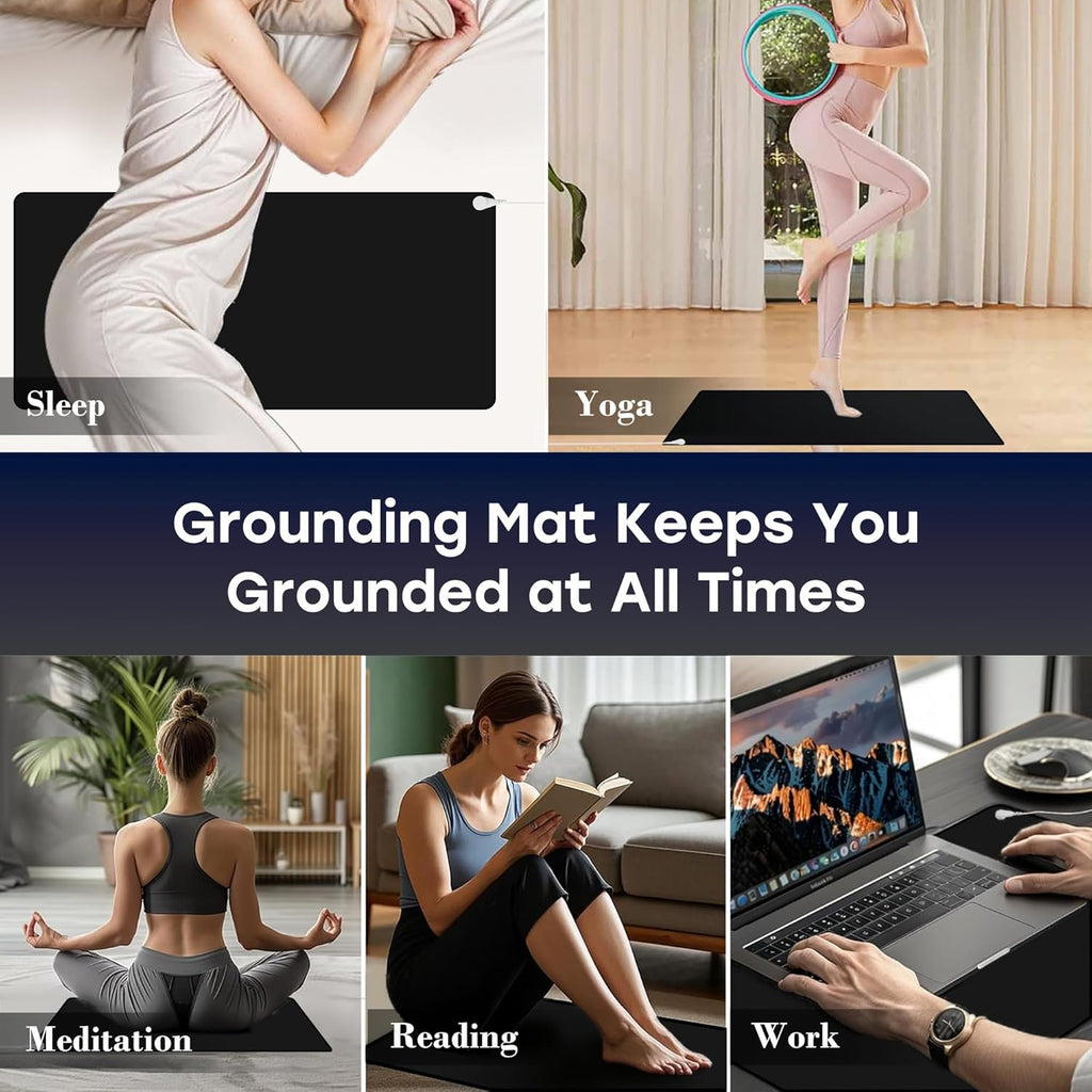 Grounding Mat Kit (2-Pack) - Includes Two 10" x 26.7" Grounding Mats, Grounding Adapter, Two 15-Foot Cords, and Two Grounding Wristbands for Enhanced Indoor Wellness and Full Body Balance