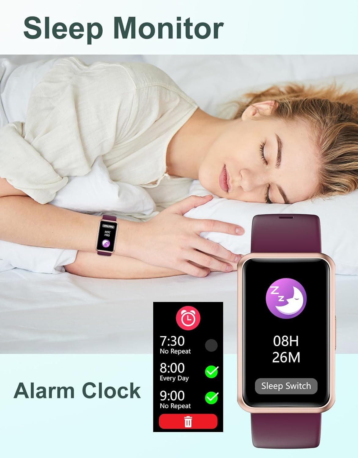 Fitness Tracker - IP68 Waterproof Fitness Watch for Men and Women, Full Touch Screen with Step and Calorie Counter, Sleep Tracker, and Alarm Clocks (Purple)