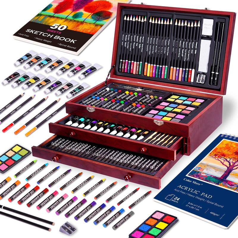 Unleash Your Creativity with the Deluxe 175-Piece Professional Art Set - Complete with Vibrant Acrylic Paints, Crayons, Colored Pencils, and More in an Elegant Wooden Case - The Perfect Gift for Artists of All Levels!