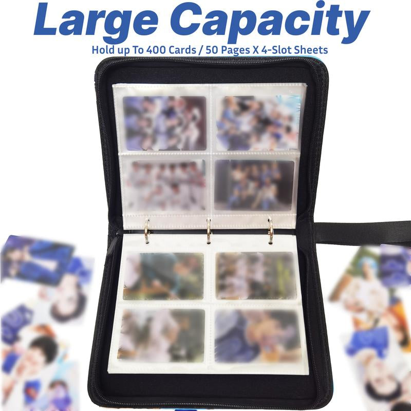 K-Pop Photocard Binder with 400 Pockets, Stylish Cartoon Idol Photo Album, PU Leather Zipper with Wrist Strap