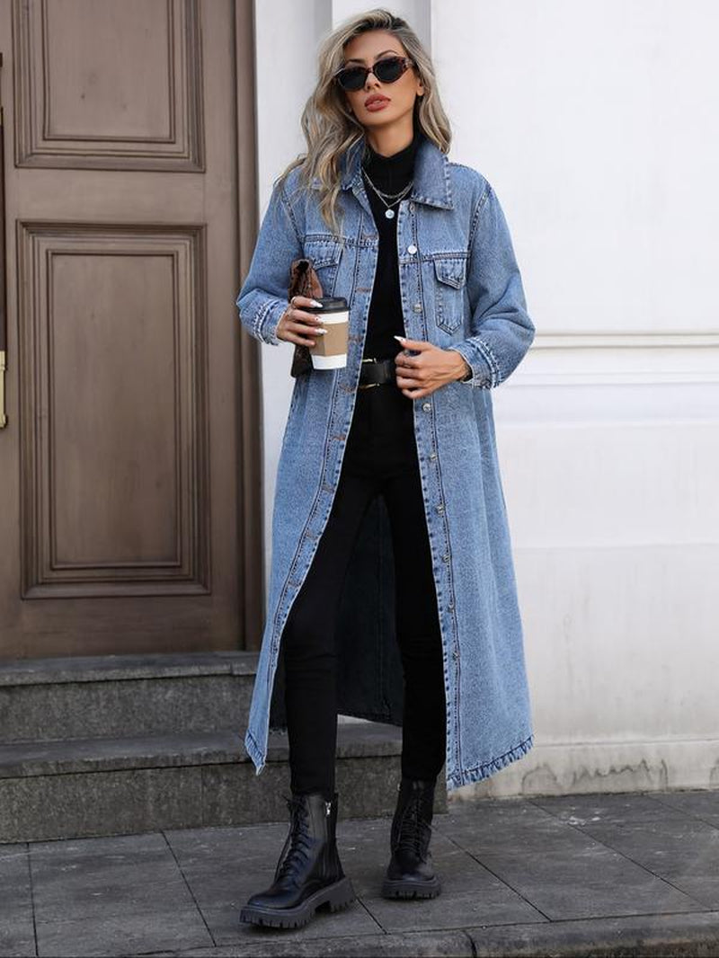 Elevate Your Style with Our Women's Elegant Button-Front Denim Coat - Perfect for Spring & Fall Days!