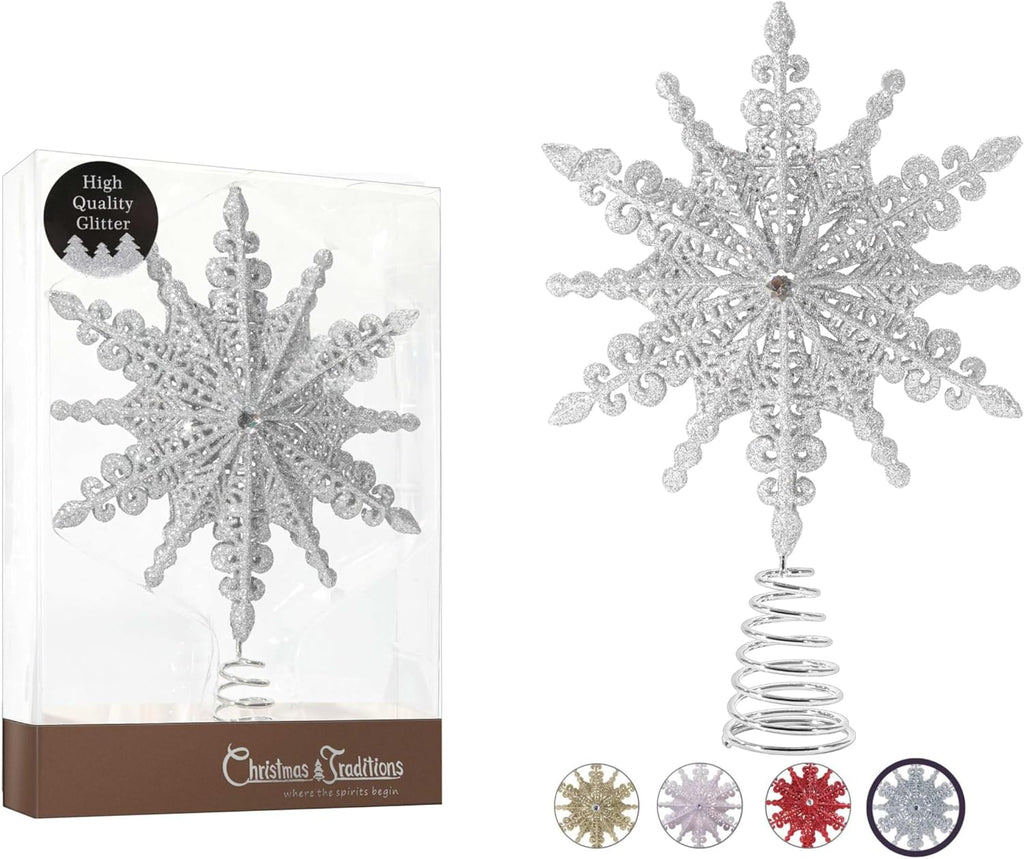 8-Inch Silver Glittered Filigree Christmas Star Tree Topper and Home Décor Ornament