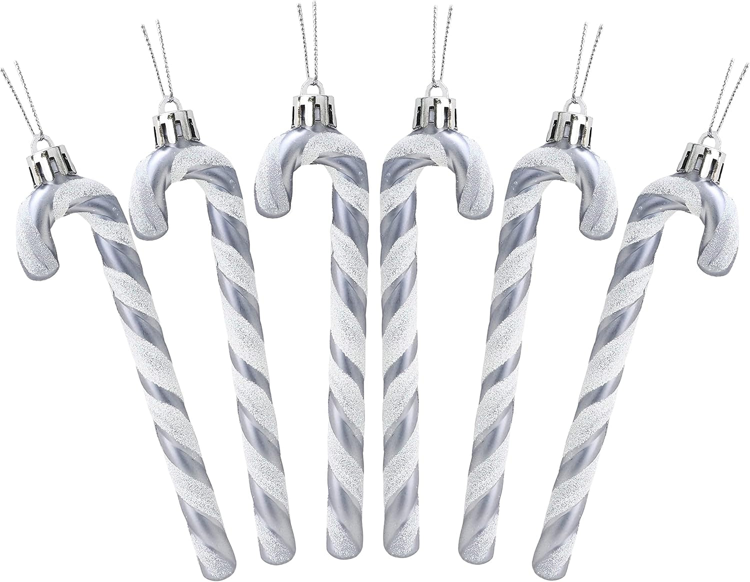 ® Set of 6 Black & White Glitter Candy Cane Christmas Tree Ornaments (13 cm)