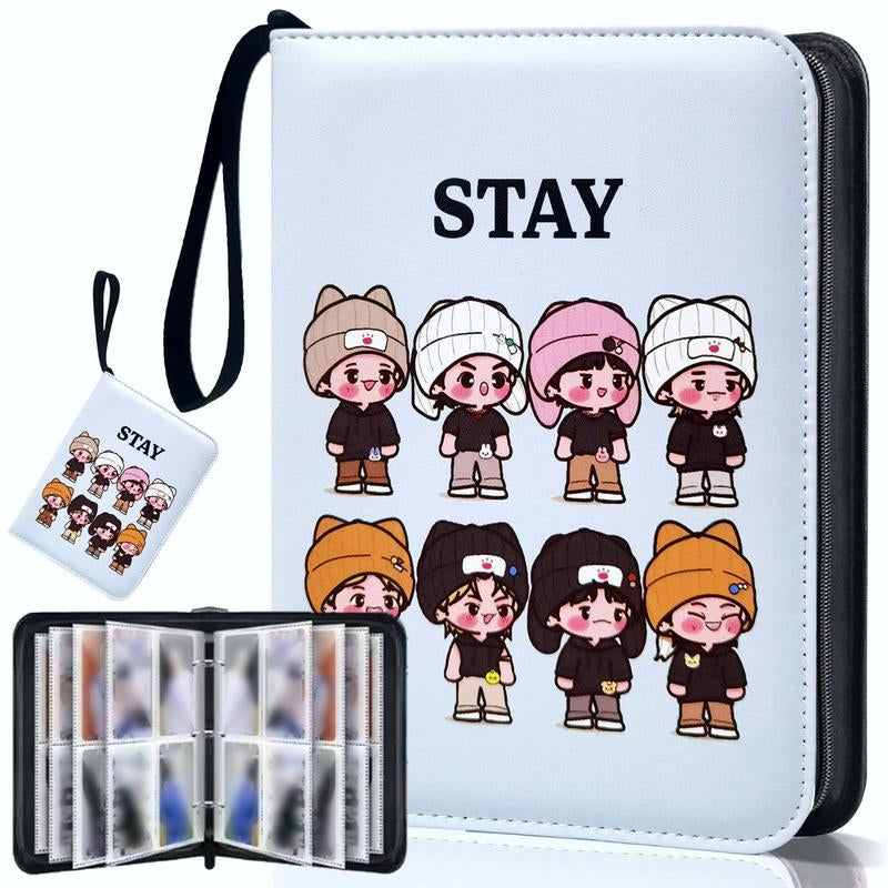 K-Pop Photocard Binder with 400 Pockets, Stylish Cartoon Idol Photo Album, PU Leather Zipper with Wrist Strap