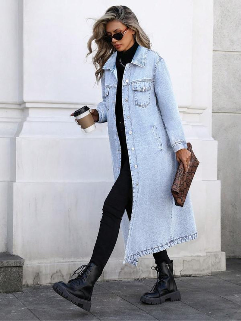 Elevate Your Style with Our Women's Elegant Button-Front Denim Coat - Perfect for Spring & Fall Days!