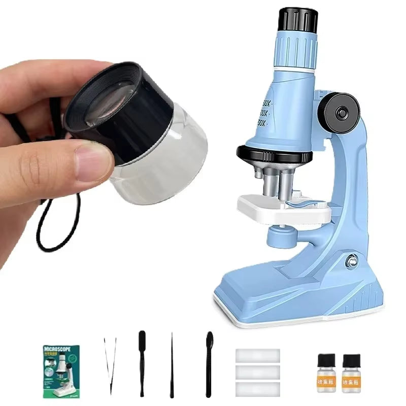 Kids Microscope Kit 200X 600X 1200X Biological Science Stem Toy Hand Loupe School Educational Pocket Microscope with LED Light
