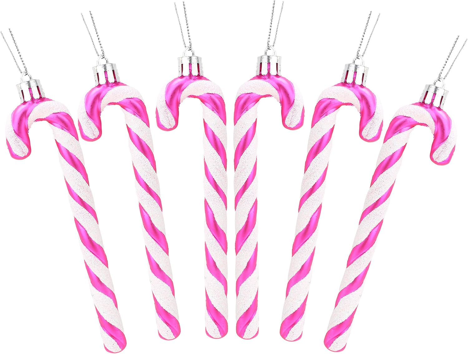 ® Set of 6 Black & White Glitter Candy Cane Christmas Tree Ornaments (13 cm)