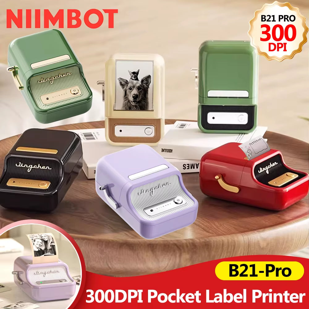 B21 PRO 300Dpi Bluetooth Adhesive Label Printers Mini Thermal Photos Sticker Printer Wireless Barcode Label Maker