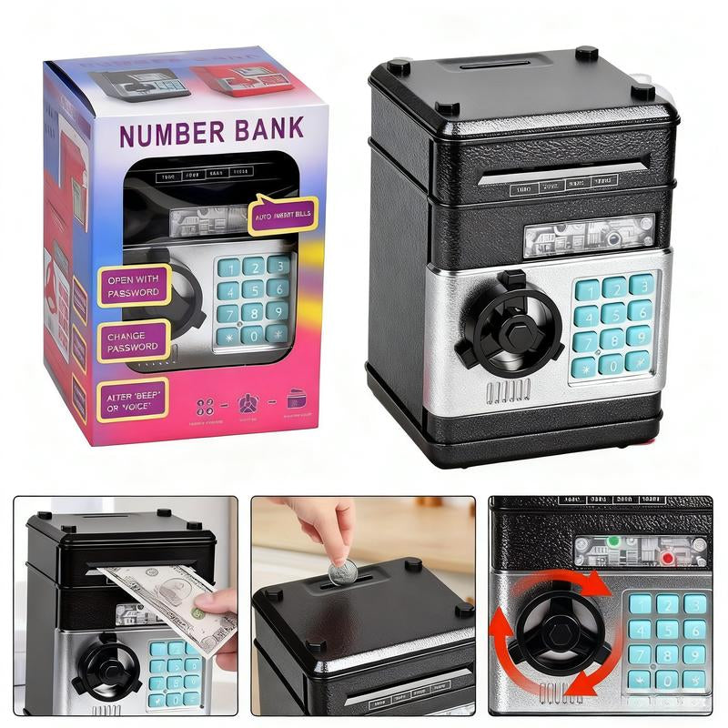 Electronic Piggy Bank with 4-Digit Password Lock - Secure Coin Savings Box and Automatic Banknote Suction for Children Aged 3-12 - Ideal Gift for Birthdays and New Year Celebrations, Functions as a Toy or Game