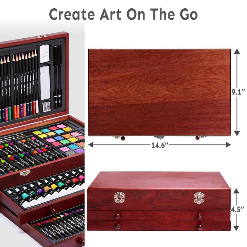 Unleash Your Creativity with the Deluxe 175-Piece Professional Art Set - Complete with Vibrant Acrylic Paints, Crayons, Colored Pencils, and More in an Elegant Wooden Case - The Perfect Gift for Artists of All Levels!