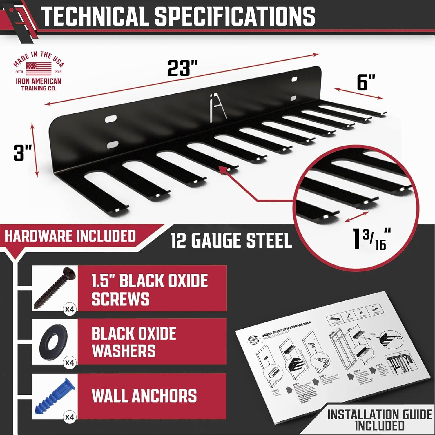 USA Omega Beast Heavy-Duty Gym Storage Rack with 11 Hooks - Wall Organizer for Resistance Bands, Jump Ropes, Barbells, Lifting Belts, and Cable Attachments