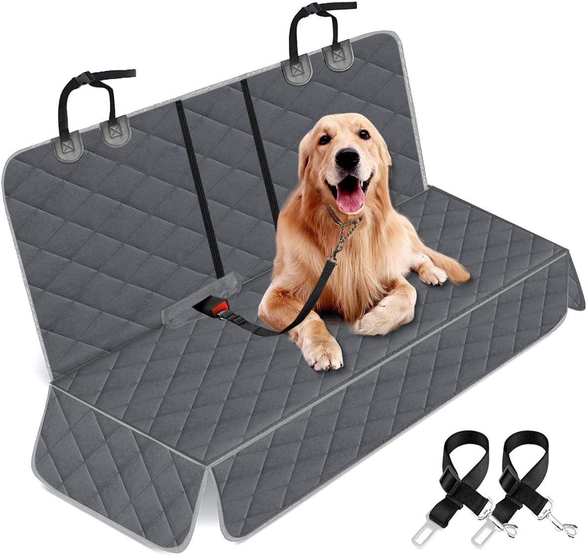 Ultimate Dog Car Seat Cover - Waterproof, Non-Slip Back Seat Protector with Adjustable Straps for Cars, Trucks, and SUVs - Stylish Black Design
